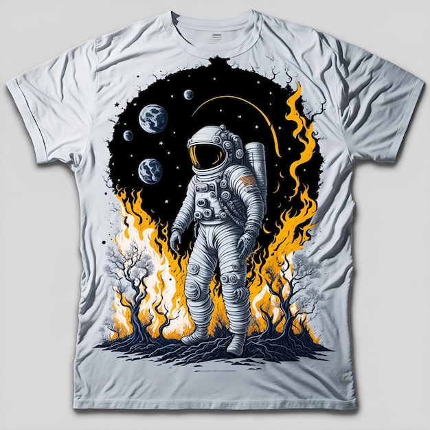 Un astronauta y un paisaje con fuego.