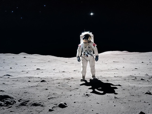 Un astronauta parado en la superficie de la luna.