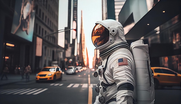 El astronauta pasea por la ciudad IA generativa