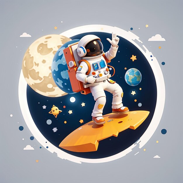 Astronauta pendurado na lua desenho animado ícone vetorial ilustração ciência tecnologia ícone conceito isolado estilo de desenho gráfico vetorial plano premium