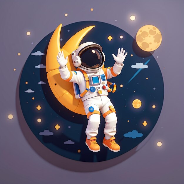 Astronauta pendurado na lua desenho animado ícone vetorial ilustração ciência tecnologia ícone conceito isolado estilo de desenho gráfico vetorial plano premium