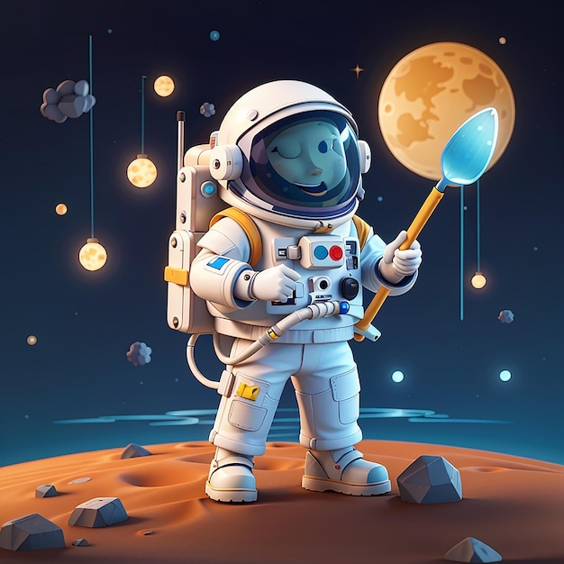 Astronauta Pescando Estrela na Lua Cartoon Ícone Vector Ilustração Ciência Tecnologia Ícone Conceito Isolado Premium Vector Flat Cartoon Estilo