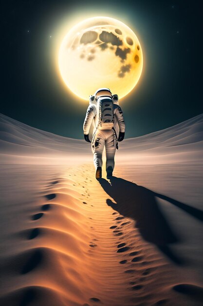 Foto un astronauta está de pie en la superficie de la luna