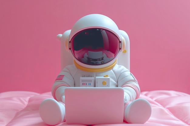astronauta con portátil copia del fondo del estandarte espacial