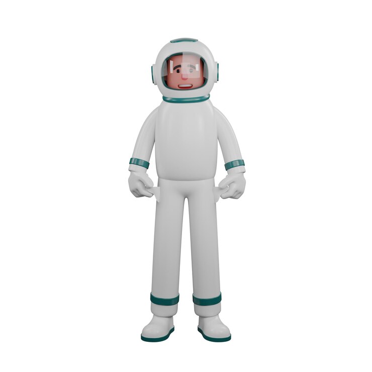 Foto astronauta profissional em animação 3d um astronauta masculino está de pé enquanto mostra dois bolsos internos