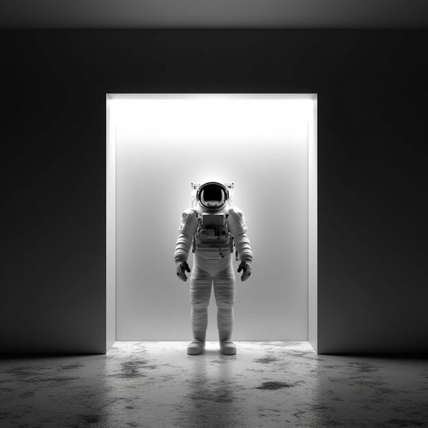 Foto un astronauta en una puerta abierta con la puerta abierta