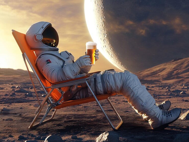 Un astronauta se relaja en un planeta lejano