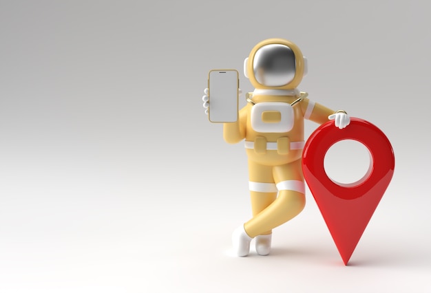 Astronauta de renderizado 3D con puntero de mapa Diseño de ilustración 3d.