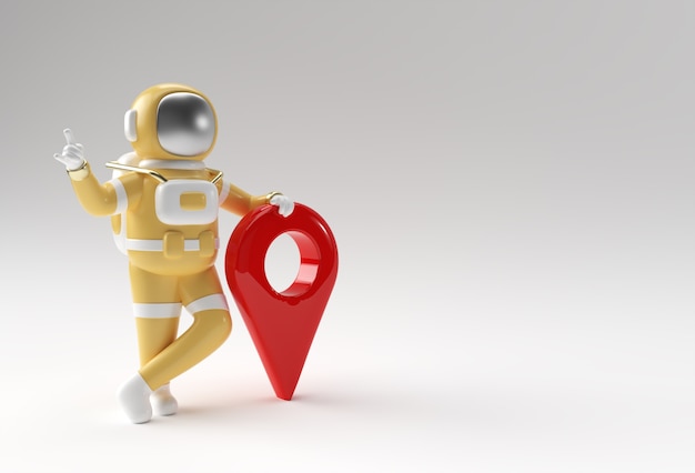 Astronauta de renderizado 3D con puntero de mapa Diseño de ilustración 3d.