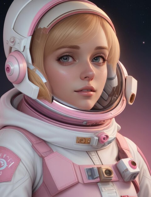 una astronauta rosada y rubia