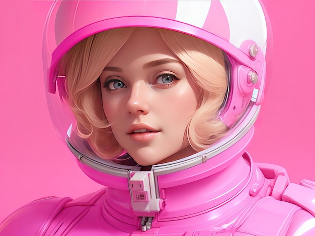 una astronauta rosada y rubia