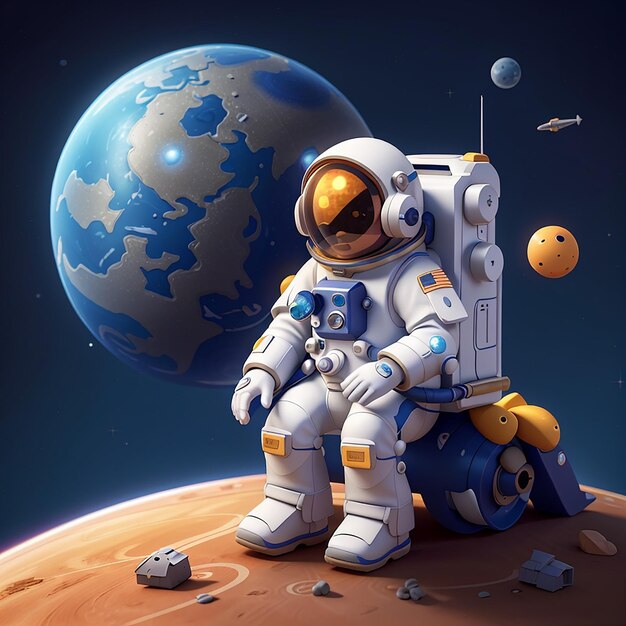 Foto astronauta sentado en la luna icono vectorial de dibujos animados ilustración ciencia tecnología icono concepto aislado estilo de dibuyos animados plano vectorial premium