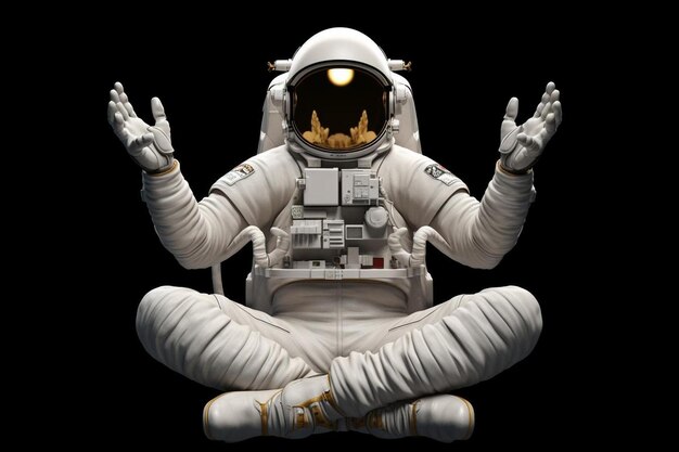 Foto un astronauta está sentado de rodillas en un traje espacial