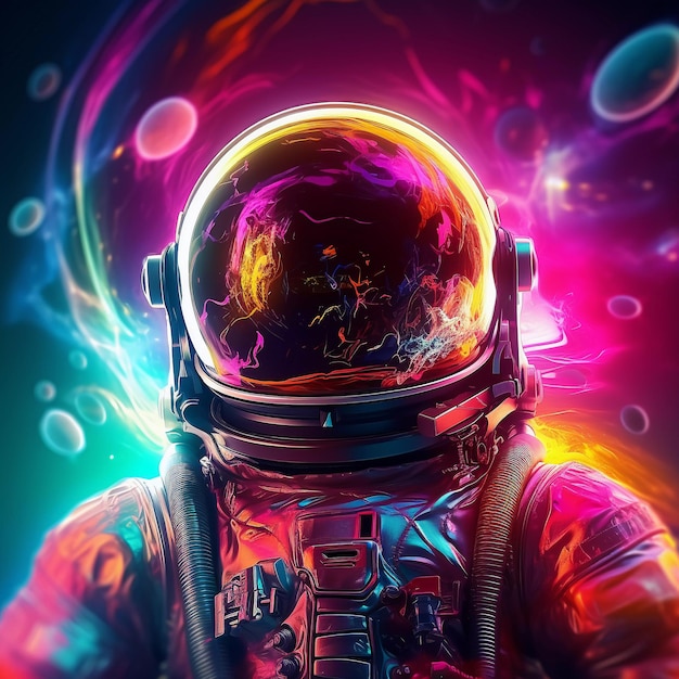 Astronauta sobre fondo brillante abstracto