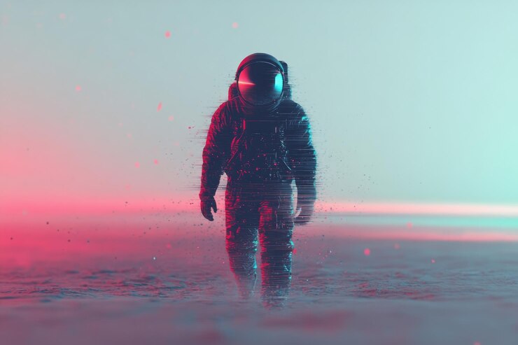 Astronauta solitario caminando en la superficie de la Luna
