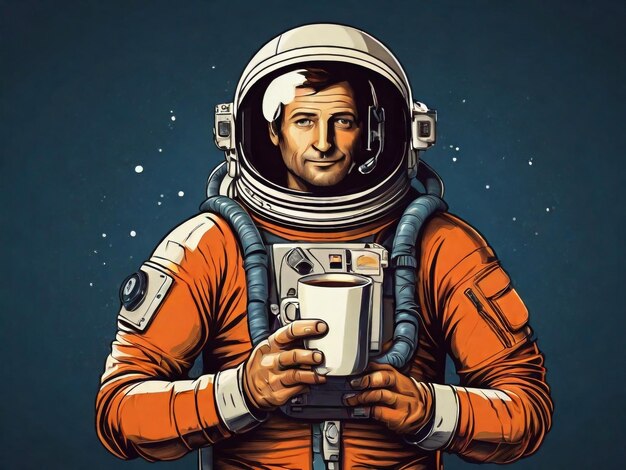 Astronauta con una taza de café en la mano Ilustración vectorial