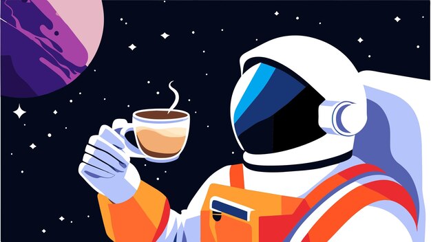 Astronauta con una taza de café en la mano