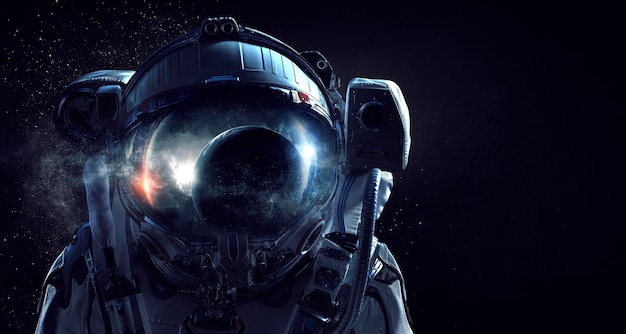 Astronauta y tema de exploración espacial. Técnica mixta