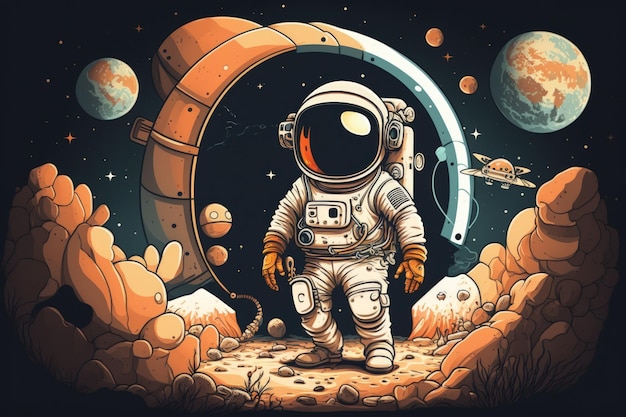 Astronauta y tema de exploración espacial.