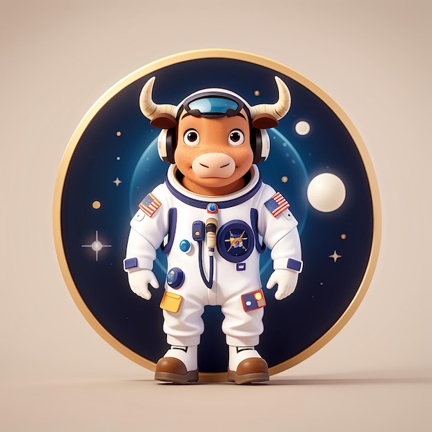 Astronauta touro bonito desenho animado ícone vetorial ilustração ícone de ciência animal conceito isolado plano