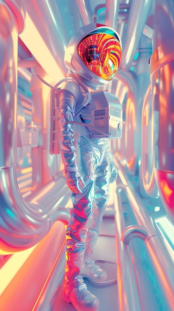 Un astronauta en un traje espacial está de pie en un túnel de graffiti