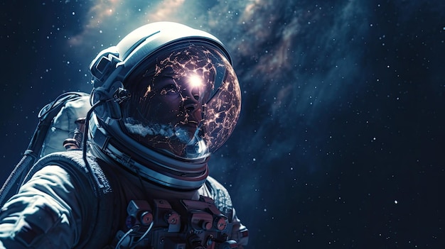 Astronauta en traje espacial explorando el espacio exterior oscuro