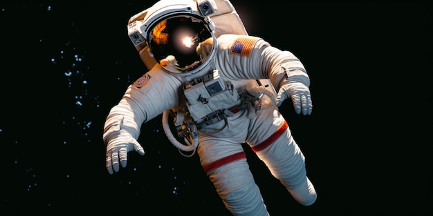 astronauta en traje espacial flotando en el aire con un ai generativo de fondo negro
