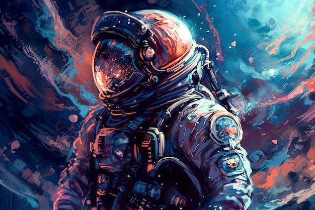 Un astronauta con un traje espacial de fondo azul.