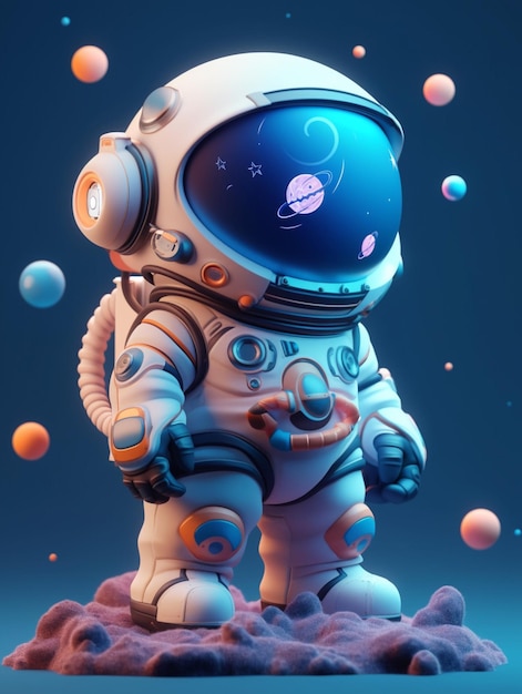 un astronauta en un traje espacial parado sobre una roca con planetas en el fondo ai generativo