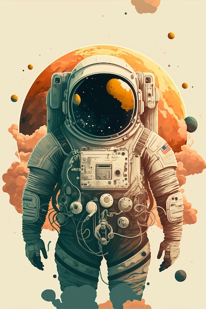 Un astronauta en un traje espacial con planetas en el fondo ai generativo