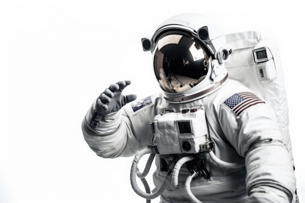 Astronauta en traje espacial sobre fondo blanco Cosmonauta en casco Exploración espacial