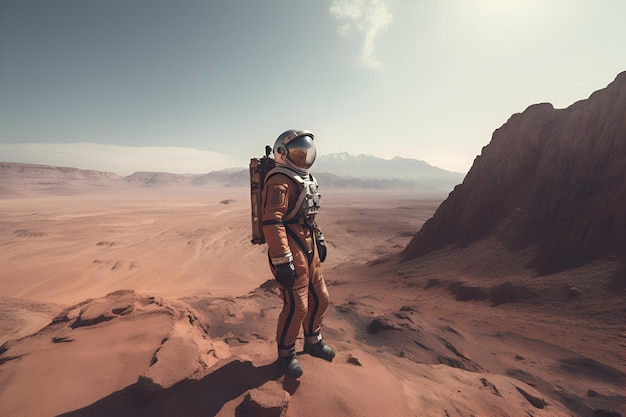 Astronauta en traje espacial en la superficie de Mars Generative AI 1