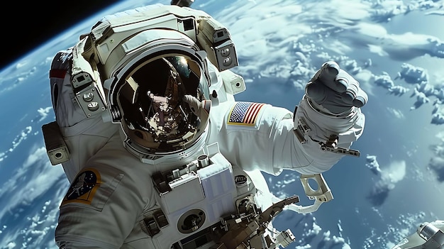 Astronauta en un traje espacial con la Tierra en el fondo