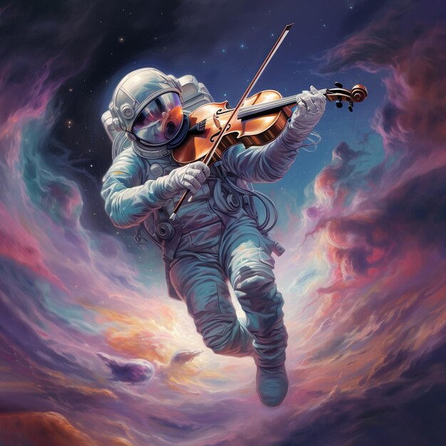 Astronauta violinista en la nebulosa del universo Ilustración Arte del cartel