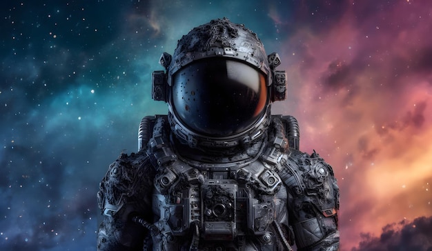 Astronauta con visión de lava en traje espacial futurista Fondo GalaxyColored