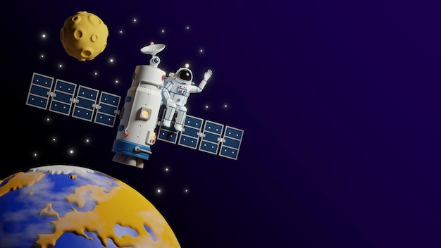 Astronauta voa na estação espacial satélite ao redor da terra