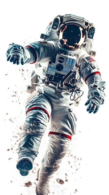 Astronauta voador flutuando contra fundo branco Ai Gerado