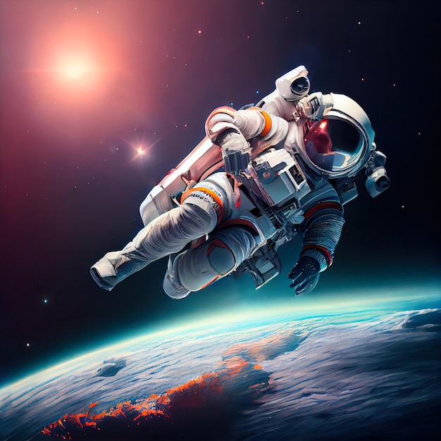Astronauta voando em gravidade zero Astronauta de alta tecnologia do futuro