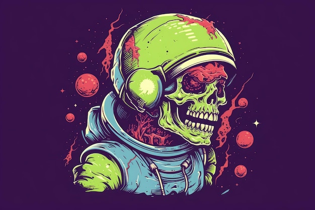 Un astronauta zombie con diseño de camiseta profesional Brains in Space Tema de Halloween Generado por IA