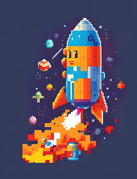 Astronautas Adoráveis Arte de Pixel Cute no Espaço da Galáxia