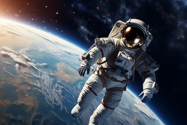 Astronautas en una caminata espacial con la Tierra en el fondo Creado con inteligencia artificial