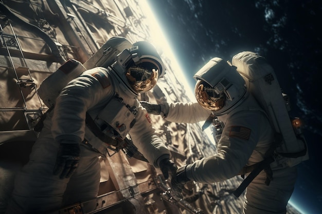 Foto astronautas em uma caminhada espacial para reparar uma avaria 00073 01