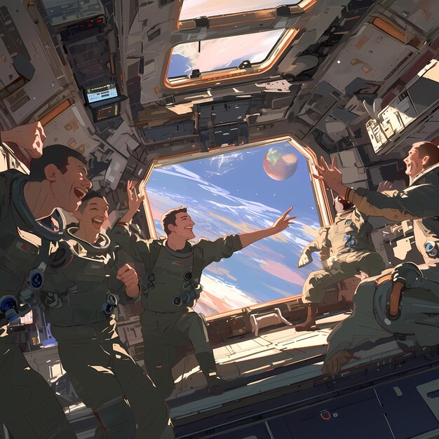 Astronautas emocionados celebran el éxito de su misión