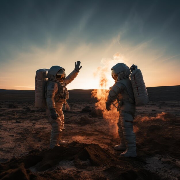 Foto astronautas explorando el espacio exterior