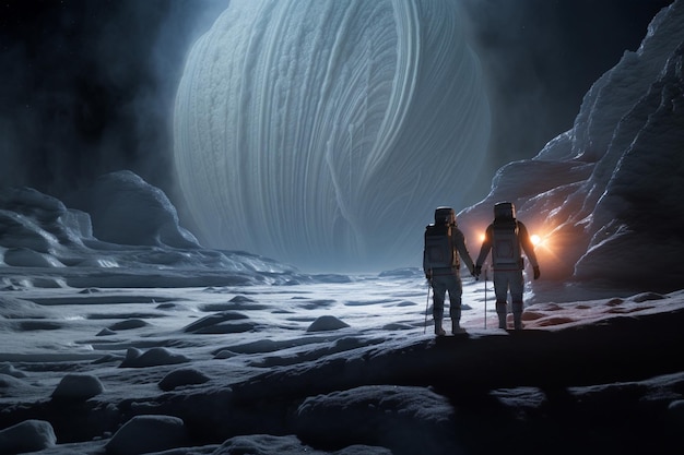 Astronautas explorando os gêiseres de Enceladus Satu 00044 02