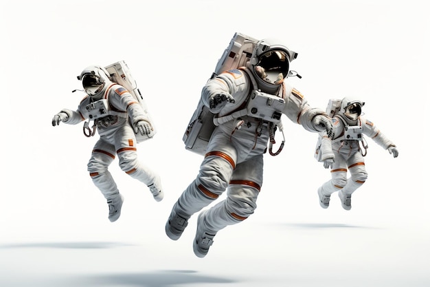 Astronautas en sus trajes espaciales aislados sobre un fondo blanco Ai generativo