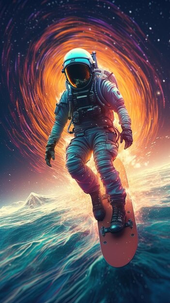 Foto astronauten-illustration mit farbenfrohem hintergrund