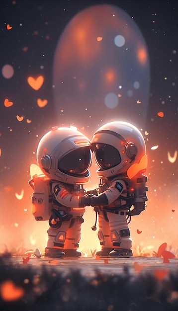 Astronauten im Weltraum mit umherschwebenden Herzen generative KI