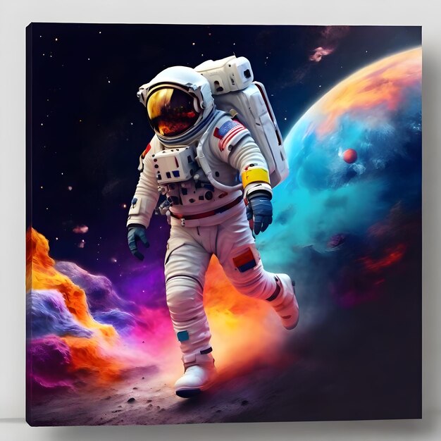 Foto astronauten ist der farbenfrohe weltraum