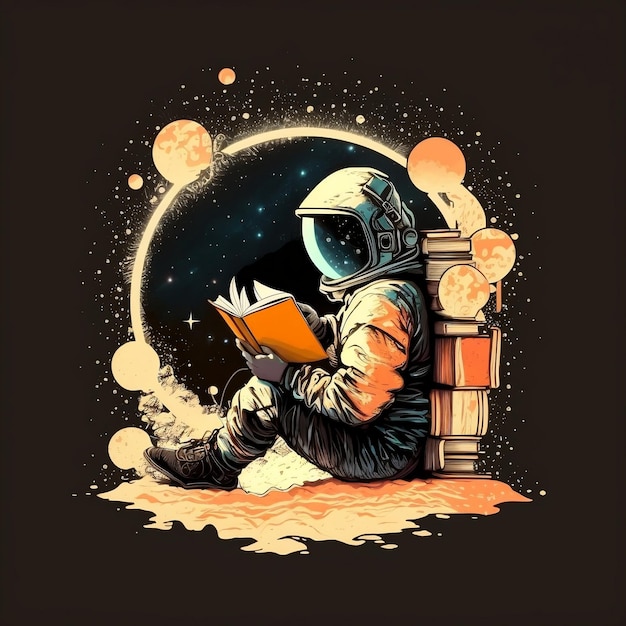 Astronauten-Lesung für Grafikdesign-Inspirationsaufkleber, T-Shirts und mehr generative KI